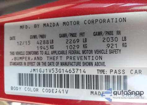2016 Mazda Mazda6 I Touring from USA, damaged, VIN JM1GJ1V53G1463714